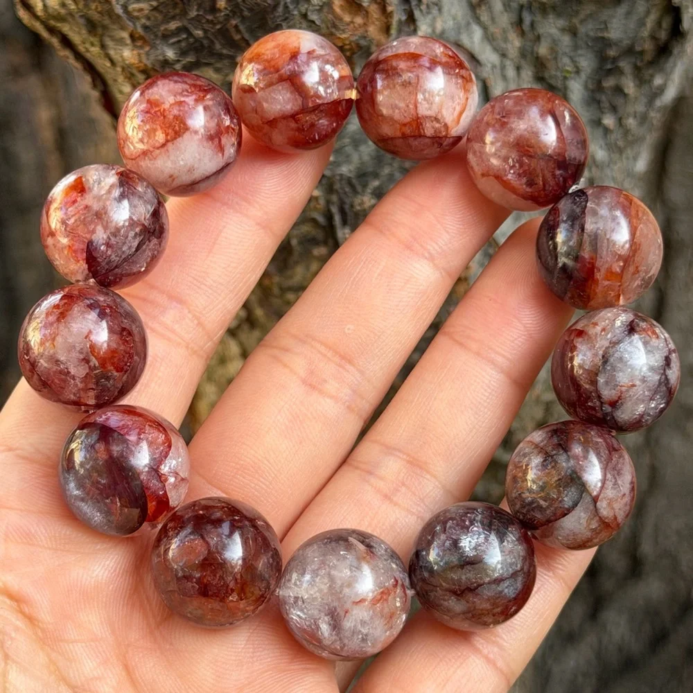17.5mm chunky‎ stretchable fire quartz bracelet 0818